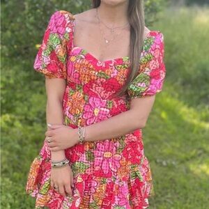 Floral Puff-Sleeve Mini Dress - Pink